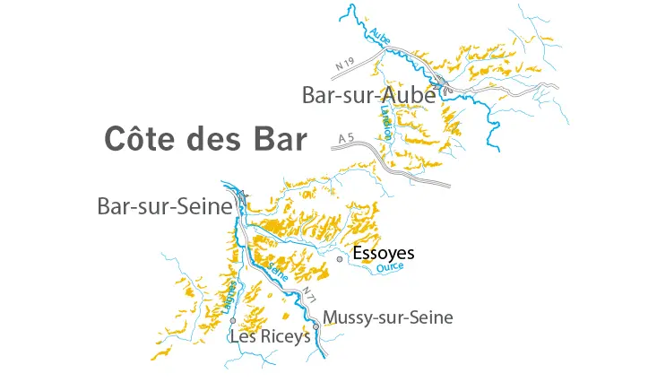 Côte des Bar map