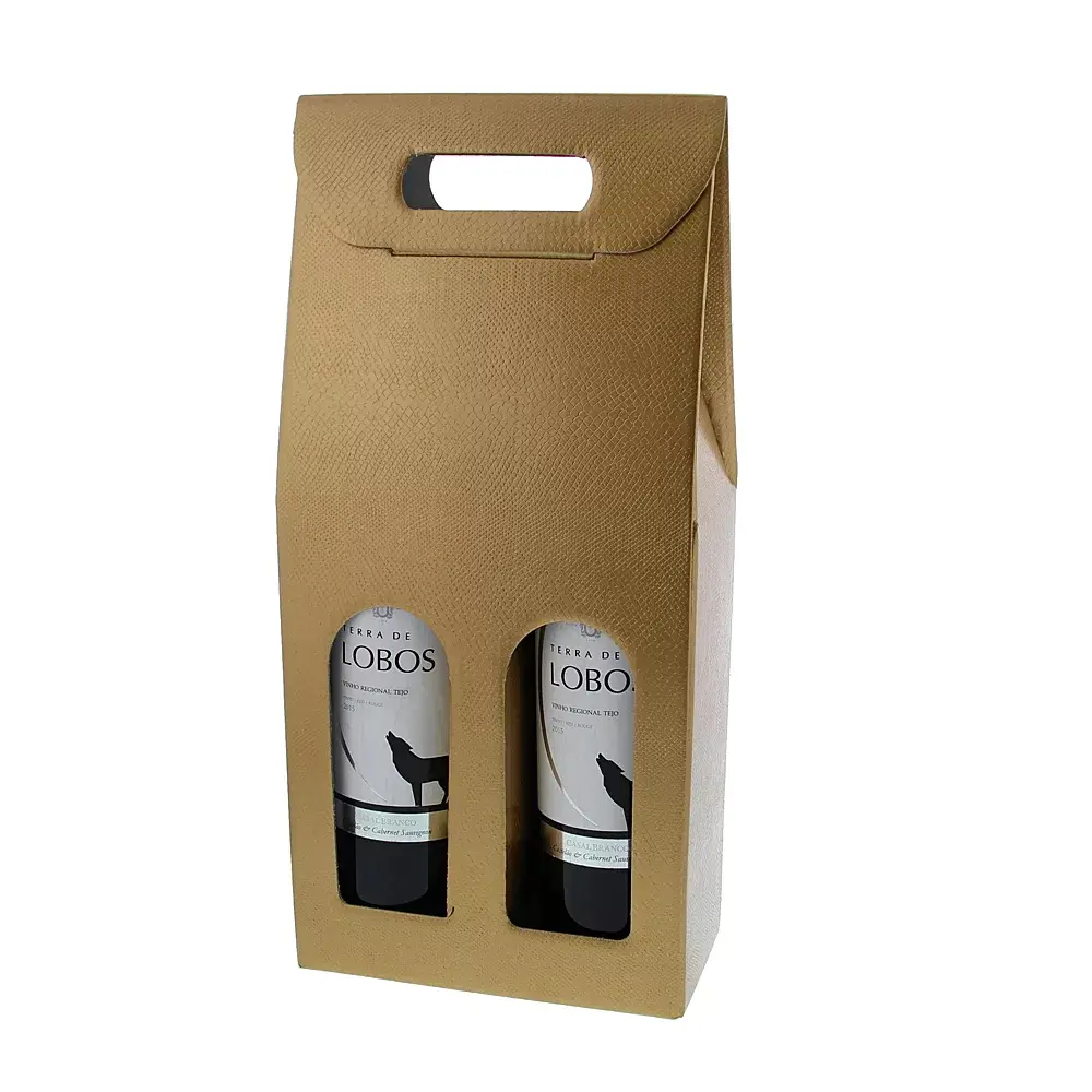 [BRU02AC.2] Coffret de champagne doré, 2 bouteilles 18x9x38cm