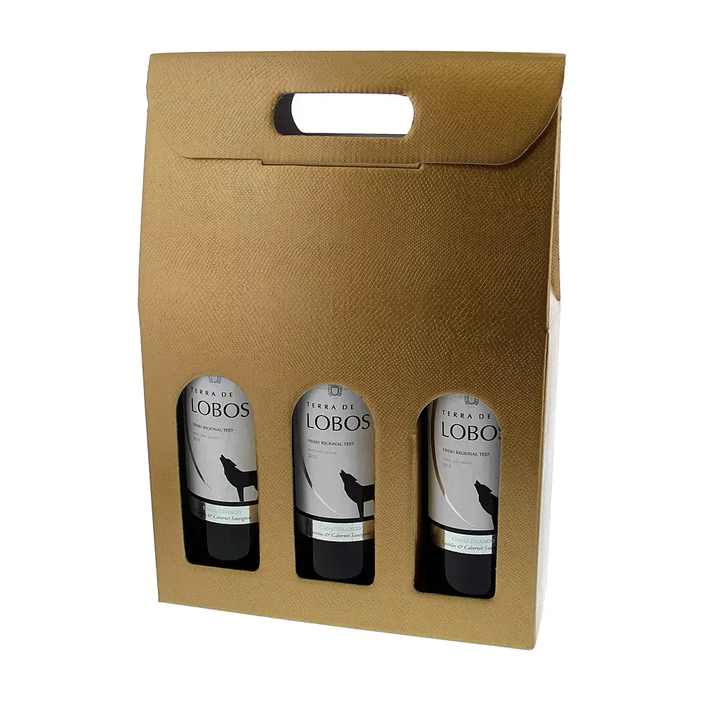 [BRU02AC.3] Coffret de champagne doré, 3 bouteilles 27x9x38cm